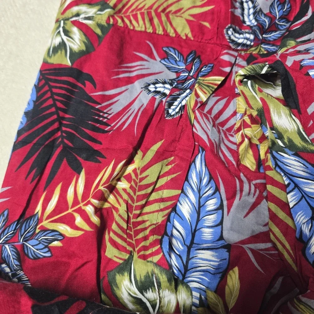 Tropiko Women's Wide Leg Split Pants‎ Red Tropical Floral Print Boho Summer S,M
